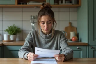 Femme consultant ses bulletins de salaire pour calculer sa prime d'activité à domicile