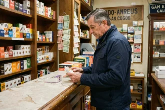 Fumeur achetant des cigarettes dans un estanco espagnol en 2026, comparant les prix avec la France