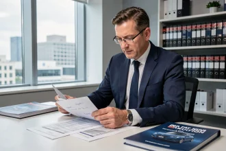 Comptable analysant des documents fiscaux liés à l'amortissement non déductible d'un véhicule de tourisme en entreprise
